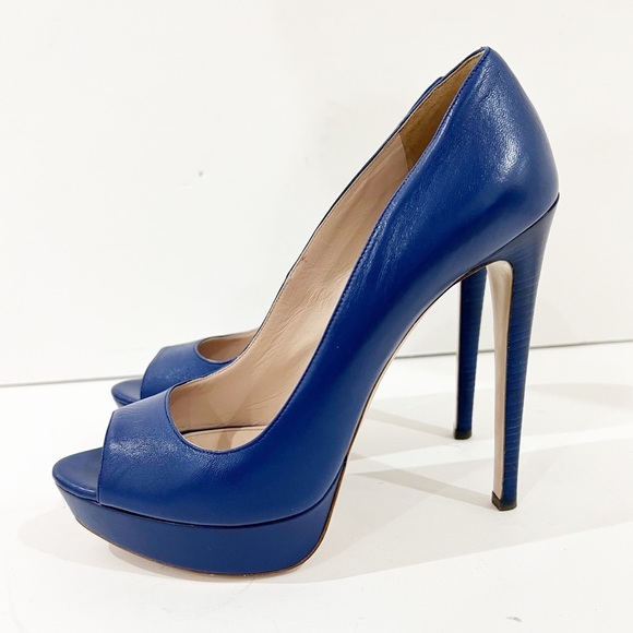 Miu Miu Shoes - Miu Miu royal Blue Leather Peep Toe Platform Pumps Sz 38.5 US 8